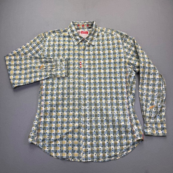 Robert Graham Freshly Laundered Shirt Mens Blue Yellow Floral Plaid Cotton XL - Picture 2 of 12